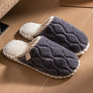 Cotton Slippers Ladies Soft Warm Indoor Non-slip Home Plush Autumn Winter Soft Fur Style <b>Slide</b> Design Couples Bedroom Slipper - Product Image 6