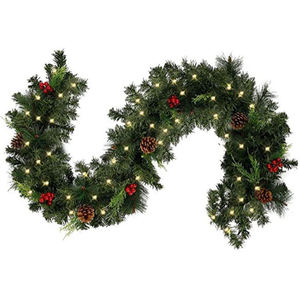 Décorations de Noël pour couronne de 180/270 cm, best-seller, avec pommes de pin, baies rouges artificielles <span class=keywords><strong>et</strong></span> éclairage LED - Product Image 1