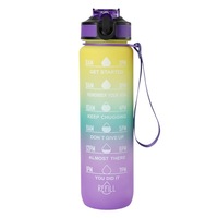 Bouteille d'eau sport en plastique personnalisée avec logo OEM, 32 oz (1000 ml), sans BPA, anti-fuite, avec marqueur de temps, vente en gros
