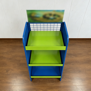 Espositore in Metallo a 3 Ripiani con Retro in Rete Metallica, Scaffale da Terra per Negozi con Pannello Pubblicitario - Product Image 5