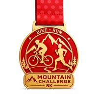 Medaglia Personalizzata per Gara Ciclistica, Placcata in Oro con Smalto e Rilievo 3D, con Nastro, per Eventi Sportivi di Mountain Challenge e Duathlon