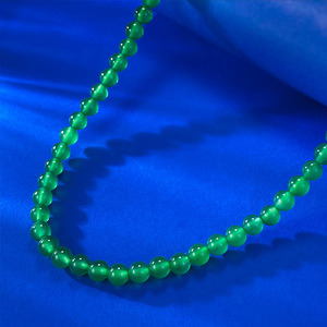 Cadena de cuentas de calcedona, colgante con incrustaciones de plata verde imperial de hielo con collar de cuerda completa de 6mm, 50cm - Product Image 4
