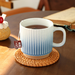 Striped <b>Ceramic</b> Mug Gradient Color Heat Resistant Porcelain Coffee Tea <b>Cup</b> For Gift Present Use - Product Image 1