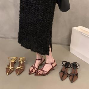 Sandalias de Tacón Alto de Satén Negro Estilo Francés para Mujer, Nuevas Sandalias Romanas de Tira Fina para Vestir, Colección Verano 2026 - Product Image 1