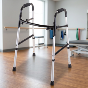 4-Leg Folding Aluminum High Quality Safe Stable <b>Walker</b> Rollator Two Buttons Satin Sliver 24'' (61cm) Width <b>for</b> <b>Disabled</b> - Product Image 3