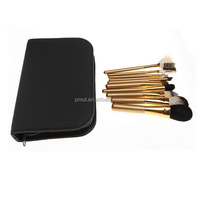 Portable Mini Or Voyage Maquillage Brosse Ensemble 10pcs avec Pochette À Fermeture Éclair En Cuir Baume À Lèvres Correcteur Eyeliner Poudre Maquillage