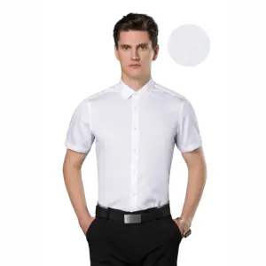 Shangeie 2024 Camisa de escritório para homens de algodão CVC de alta qualidade, camisa de manga curta slim fit sem ferro, ideal para escritório