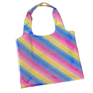 Colorful Striped Polyester Shopping Bag Large Capacity Eco Friendly Tote Portable Foldable Grocery Bag Vertical Medium Size - Product Image 1
