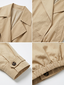 Anjie Custom Logo OEM ODM <strong>Womens</strong> Cropped <strong>Trench</strong> Jacket Private Label Oversized Khaki Cotton Double Breasted Short <strong>Coat</strong> Wholesale - Product Image 2