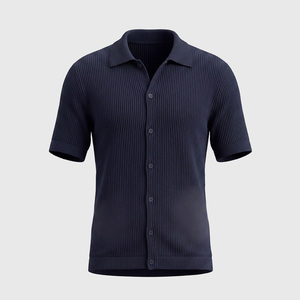 Men Ribbed Knit Polo <b>Cardigan</b> <b>Short</b> <b>Sleeve</b> Button Up Summer Business Casual Knit Sweater - Product Image 3