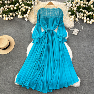 Abito da festa di lusso da donna, lungo, sexy, in pizzo traforato, estivo, stile lanterna chic - Product Image 2