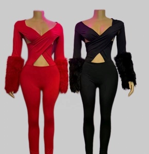 <span class=keywords><strong>Tuta</strong></span> <span class=keywords><strong>Intera</strong></span> Sexy da <span class=keywords><strong>Donna</strong></span> con Dettagli Traforati, <span class=keywords><strong>Maniche</strong></span> <span class=keywords><strong>Lunghe</strong></span>, Aderente, Streetwear Elasticizzato - Product Image 1