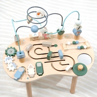 Table d'activités en bois avec labyrinthe à billes double, blocs ABC, circuit animalier, jouets de développement de la motricité fine et d'apprentissage précoce sur le thème de la forêt pour enfants