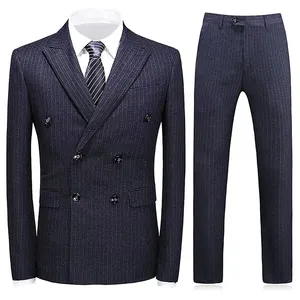 Advanced Customization Grey Stripe Double Breasted 3 Pieces Business Wedding Tailor Suit