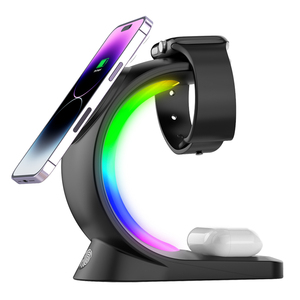 <span class=keywords><strong>Chargeur</strong></span> sans fil magnétique rapide 3 en 1 avec lumière RVB Support de <span class=keywords><strong>chargeur</strong></span> sans fil magnétique 15W pour plusieurs appareils <span class=keywords><strong>Apple</strong></span> - Product Image 1