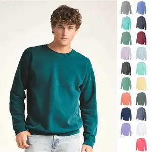 Factory Direct Custom Unisex Crewneck Sweatshirt 100% Cotton Fleece Lined Pigment Dyed with Cartoon Print Winter Black White