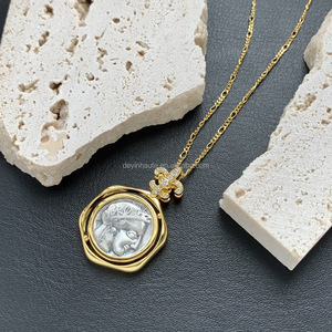 Trendy 925 Sterling Silver 18K <b>Gold</b> Plated Zircon Link Chain Relief Athena <b>Coin</b> Pendant <b>Necklace</b> Women-Engagement Party Gift - Product Image 4