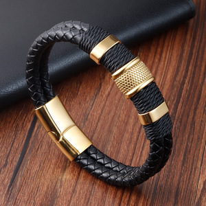 Handmade Genuine Black Braided Leather <b>Bracelet</b> for <b>Men</b> | Stainless Steel Magnetic Clasp with Minimalist Metal Accent | Durable - Product Image 4