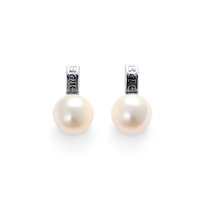 Orecchini a perno con perle coltivate E3800, placcati in oro bianco, rotondi, di grado AAA, gioielli classici da donna per l'uso quotidiano - Product Image 1