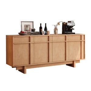 Solid Wood <b>Sideboard</b> Natural Color <b>Storage</b> Cabinet Living Room Entryway Furniture With Skeletal Lines - Product Image 3
