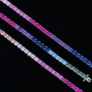 Women's 925 Sterling Silver Rhodium Plated Tennis <b>Bracelets</b> With <b>Rainbow</b> Gemstone Stone Channel Setting Classic Jewelry - Product Image 3