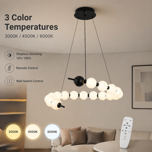 Modern Iron Acrylic <b>Led</b> <b>Dimmable</b> Remote Tricolor Pendant <b>Light</b> For Dining Room Living Room Adjustable Height 34W 3000K - Product Image 3