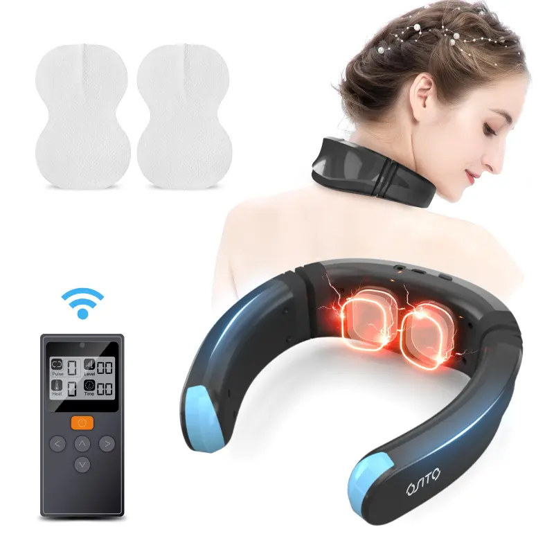 2022 Hot Sell U Shape Remote Control Mini Electric Wireless Portable Pulse Heating Smart Neck Massager