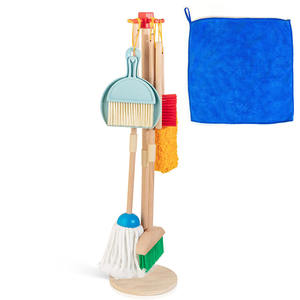 Ensemble de nettoyage pour enfants, ensemble de jeu de ménage <span class=keywords><strong>en</strong></span> <span class=keywords><strong>bois</strong></span> de 8 pièces comprenant un balai, une vadrouille, une pelle à poussière, un chiffon et un support d'organisation - Product Image 1