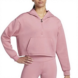 Fashion Quarter <b>zipper</b> Crop <b>Top</b> Hoodies For Modern Wardrobe With Rib Knit Finish And Adjustable Zip For Comfy Fit Crop Hoodie - Product Image 1