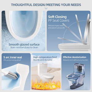 WC en céramique à poser au sol, à <span class=keywords><strong>siphon</strong></span> en S, deux pièces, chasse d'eau siphonique, abattant à fermeture douce, cuvette allongée - Product Image 2