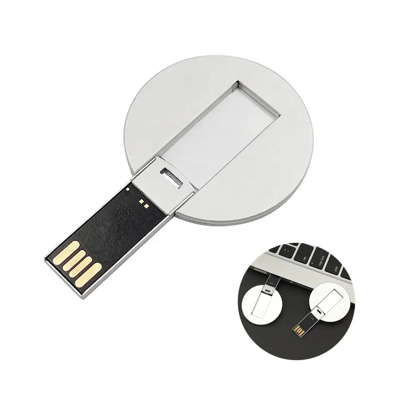 Metal redondo tarjeta forma USB Flash Drive 1GB 2GB 4GB 8GB 16GB impresión a todo Color USB Pendrive venta al por mayor USB Stick 32GB 64GB 128GB