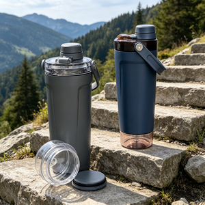 Vaso mezclador de acero inoxidable de 20 oz para compra al por mayor con compartimento para proteínas y logotipo personalizado para gimnasio - Product Image 4
