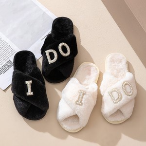 Da donna in peluche incrociato in pelliccia per pantofole personalizzate soffice damigella d'onore <span class=keywords><strong>sposa</strong></span> per pantofole con strass per autunno/inverno - Product Image 5