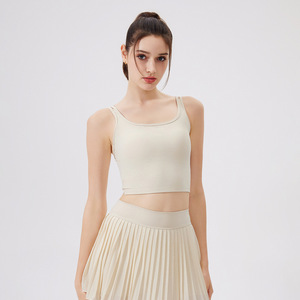 Wholesale Women's Double Strap <b>Tie</b> <b>Back</b> Yoga Tank Top Square Neck Padded Longline Workout Crop Top Ballet Style Activewear - Product Image 2