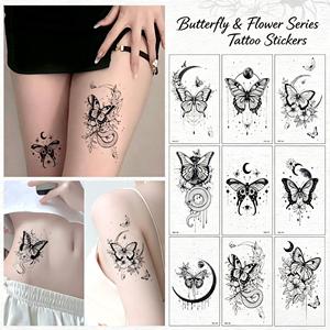 <span class=keywords><strong>Tatuaje</strong></span> Temporal de Mariposa y Flor para <span class=keywords><strong>Mujer</strong></span>, Adhesivo de <span class=keywords><strong>Tatuaje</strong></span> Temporal Impermeable para <span class=keywords><strong>Brazo</strong></span> de <span class=keywords><strong>Mujer</strong></span> - Product Image 1