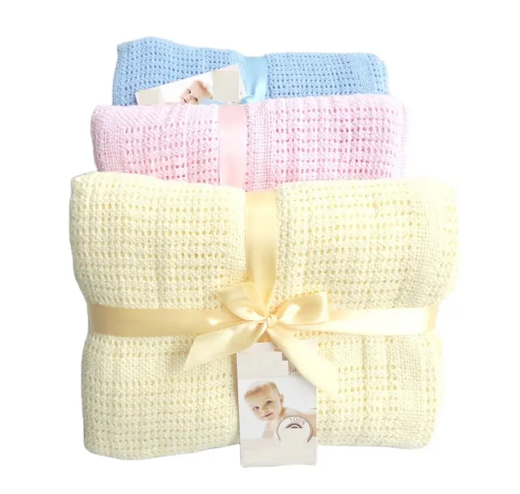 Wholesale Newborn Infant Knitting Swaddle Wrap Infant Knit Crochet Travel Blankets 100% Cotton Knitted Baby Blanket