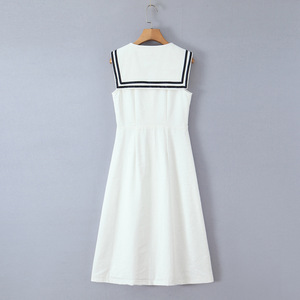 Vestido Camisero Largo Retro 2026 con Cuello Marinero y Botones para Mujer, OEM/ODM por Fábrica de Ropa China, Vestido Vintage Blanco - Product Image 4