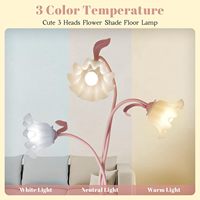 Lampe sur pied à fleurs, 3 lumières, hauteur réglable, éclairage LED, finition polie, abat-jour en acrylique translucide pour chambre à coucher