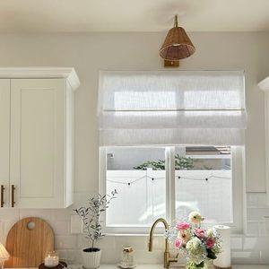 Stores romains en <span class=keywords><strong>lin</strong></span> <span class=keywords><strong>blanc</strong></span> neige sur mesure stores romains sans fil pour fenêtres coulissantes portes françaises chambre salon salle de bain - Product Image 2