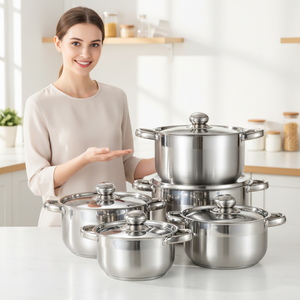Ensemble de 10 casseroles et marmites de cuisson en acier inoxydable à double fond de 16-24 cm avec couvercles, pour usage domestique personnalisé - Product Image 1