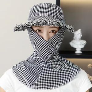 Sombrero para recolección de té con velo para el cuello, sombrero tipo pescador a cuadros, protección solar para trabajo al aire libre y ciclismo, para hombres y mujeres - Product Image 3