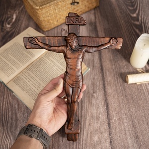 Crucifix en <span class=keywords><strong>bois</strong></span> sculpté à la main, crucifix de Jésus-Christ, décoration de table ou d'art mural - Product Image 4