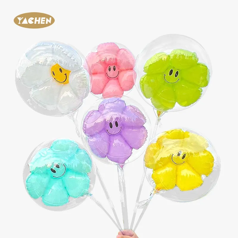 YACHEN Hot Sale Clear Bobo Balloon with Foil Daisy Balloon Set for Baby Shower Birthday Party Decoration