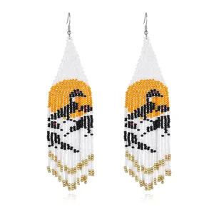 Bohemian Vintage Style Animal Bird Shape Earrings With Long Fringed Seed Beads Stud Earring Jewelry