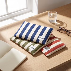 Customized <b>Bags</b> Cotton Canvas Striped Flat Pouch Clutch Cosmetic Makeup <b>Bag</b> <b>Silver</b> Zip Custom Print OEM BSCI - Product Image 1