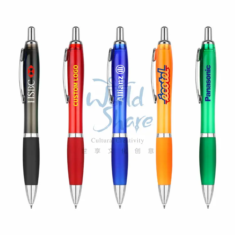 Venta caliente de suministros de oficina de regalo bolígrafo logotipo personalizado de plástico publicidad promocional bolígrafo World Share