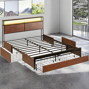 Letto Moderno Homerich con Struttura in Metallo Regolabile, <span class=keywords><strong>Testiera</strong></span> e 4 Cassetti Portaoggetti, Colore Personalizzabile - Product Image 4