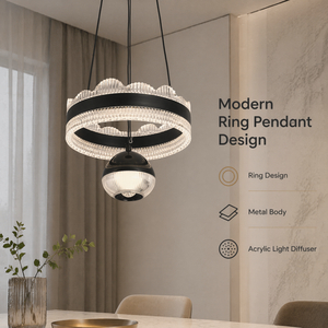 Lámpara de Techo Moderna con Anillo Metálico, LED Tricolor, Altura Ajustable, para Comedor y Sala de Estar, Decoración Interior, 48W - Product Image 2