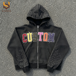 US Free Tax Streetwear Vintage Custom Men Patch Embroidered Cotton Fleece <b>Cropped</b> Acid Wash Rhinestone <b>Zip</b> <b>up</b> <b>Hoodies</b> - Product Image 1