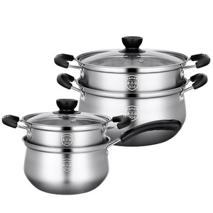 304 Stainless Steel Soup <b>Pot</b> <b>Set</b> With Lid Induction Compatible Double Handle Milk <b>Pot</b> Curved Design Kitchen Cooking <b>Pot</b> - Product Image 1